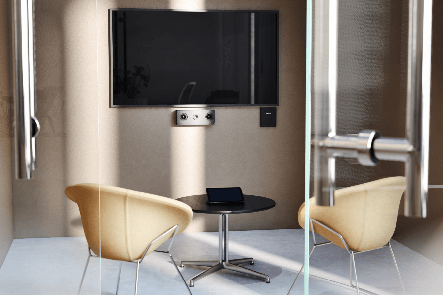 Small meeting room with Huddly C1 + Lenovo ThinkSmart Core Gen 2 + Lenovo IP Controller Kit